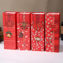 跨境圣诞节红酒礼品袋节庆用品彩印单支酒袋葡萄酒水包装白卡纸袋