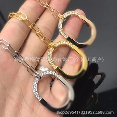 高版本V金T家半钻锁头项链女U形款锁骨链满钻百搭镀18K金CNC精工