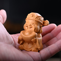 黃金檀木雕財神爺文玩手把件木質工藝品汽車擺件地攤直播貨源批發
