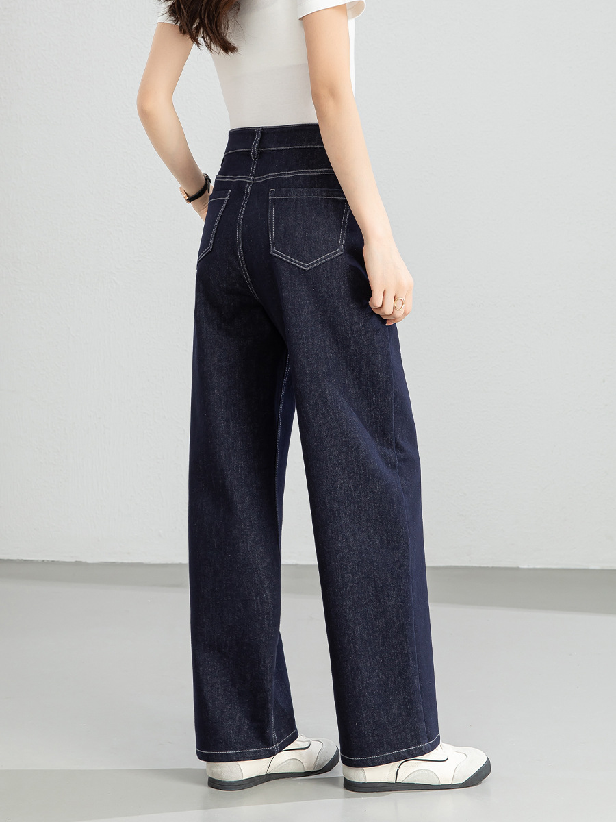 Quần jean nữ ống rộng dáng suông, cạp cao, chất denim chống phai màu, mỏng nhẹ mùa xuân — Xanh da trờicolor