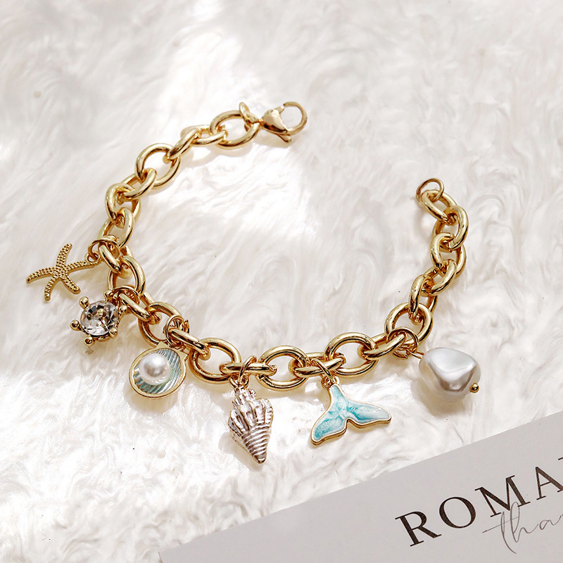 Alloy starfish conch fishtail shell marine bracelet fashion all-match high-end temperament non-adjustable bracelet