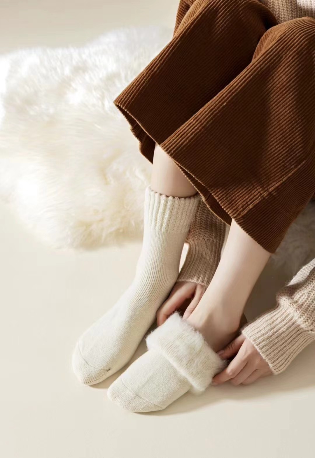 11-farbige Herbst- und Wintersocken für Damen mit gebürstetem Fleecefutter, verdickte, warme, wachsartige Bodensocken, Mondsocken, einfarbig gebürstete Socken_voghion.com