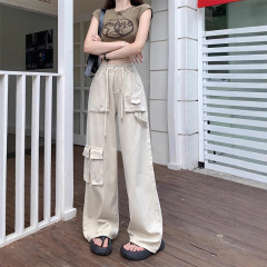 レトロワークジーンズ女性のための 2025 夏の新しいストレートハイウエストスリムドレープアメリカンワイドレッグパンツ