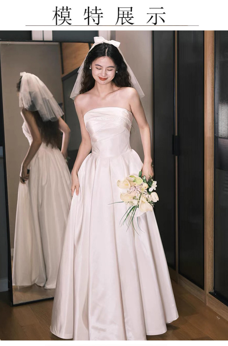 Strapless Light Wedding Dress, Simple Satin, Petite Bride, White Gown For Engagement And Marriage Registration, Elegant Wedding Dress For Going Out._ecoleips.com