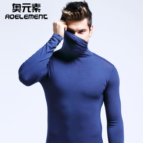 Single piece neck gaiter modal top high collar men's warm autumn coat autumn and winter long sleeve thin tight bottoming shirt solid color