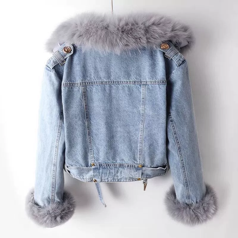 Demi-season removable denim liner, short jacket
