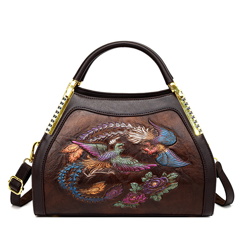 Luz de lujo de alta calidad retro nacional china en el viento de las madres mayores bolsas de mano en relieve de mujeres bolsas de hombro de un solo hombro