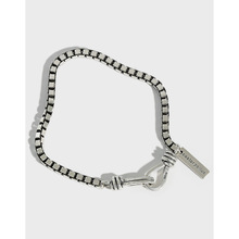 AS134梅陇黑凤凰韩版银饰S925纯银复古粗盒子链情侣学生手链银饰