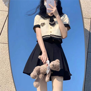 Clearance College Style Sweet Jk Uniform Set for Women, Japanese Sailor Student Outfit, Short-Sleeve Cute Pleated Skirt Set for Summer
