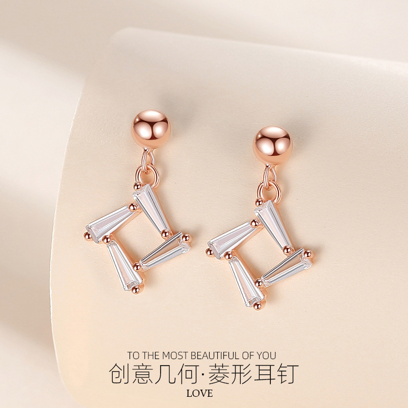 925 pendientes de plata de las mujeres cuentas de plata colgando molino cuadrado diamante incrustado personalidad temperamento fábrica directa al por mayor pendientes joyería