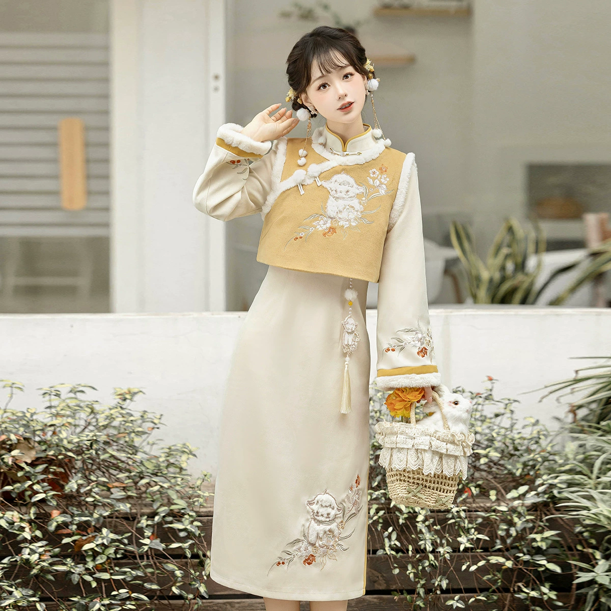 Оригинальный дизайн осенняя трава узел новый китайский стиль женский стиль ежедневный новый жилет чонсам осенний и зимний набор X195