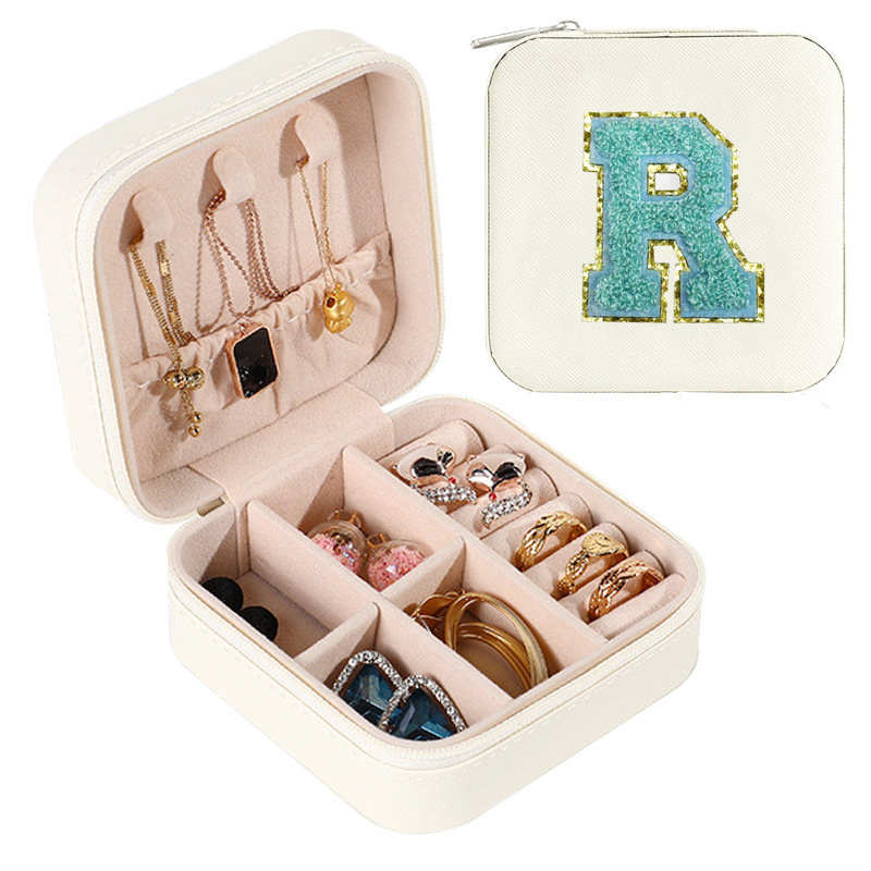 Cross-border de cuero Stud pendientes de gran capacidad de la joyería de la caja de la joyería del anillo caja de almacenamiento portátil