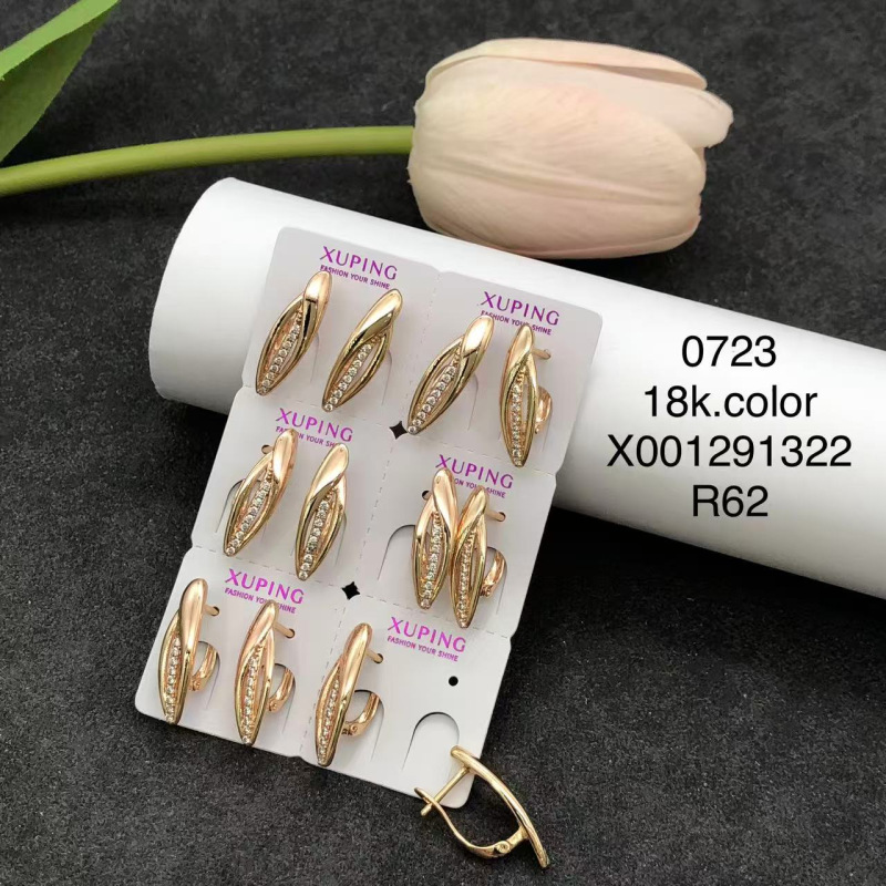 Pendientes de aro Xuping transfronterizos rusos de 18k con incrustaciones de diamantes, joyería de lujo ligero de alta gama al por mayor para mujer. image 30