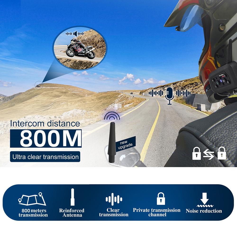 Neutral V6Plus Helmet Bluetooth Headset Motorcycle Helmet Intercom Headset Cycling Noise-Cancelling Headset Waterproof Cross-Border