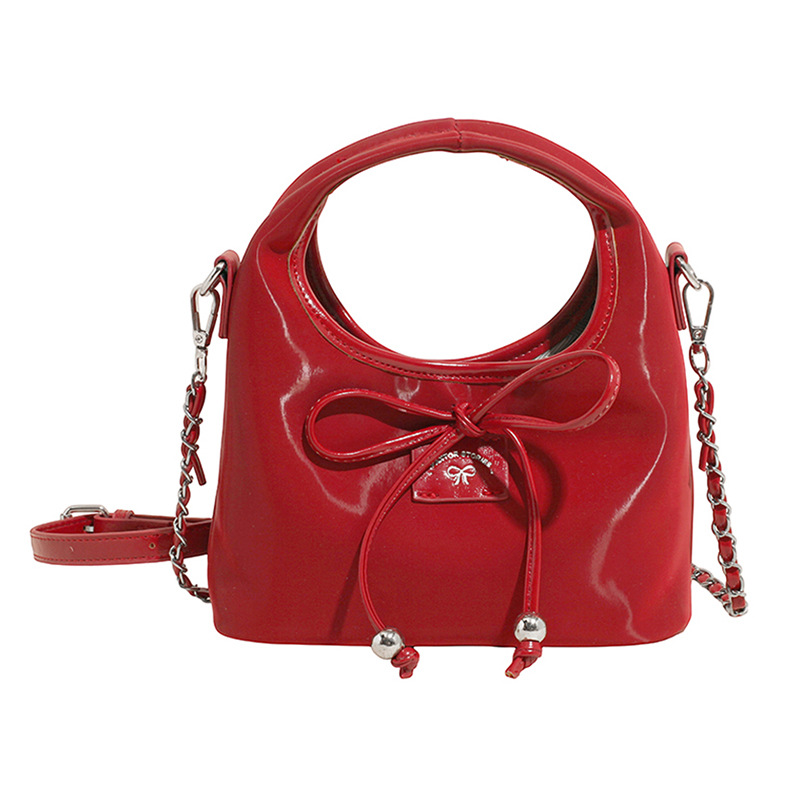 Bolso de moda coreano 2025 nuevo bolso de cadena bolso de hombro con textura esmerilada bolso de mensajero con lazo lindo