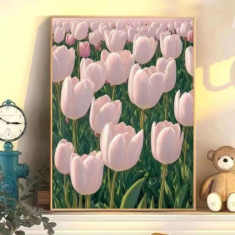 Pintura al óleo digital de bricolaje Rosa hecha a mano relleno de color pintura al óleo curación hecha a mano simple flor sala de estar pintura decorativa Generación de cabello