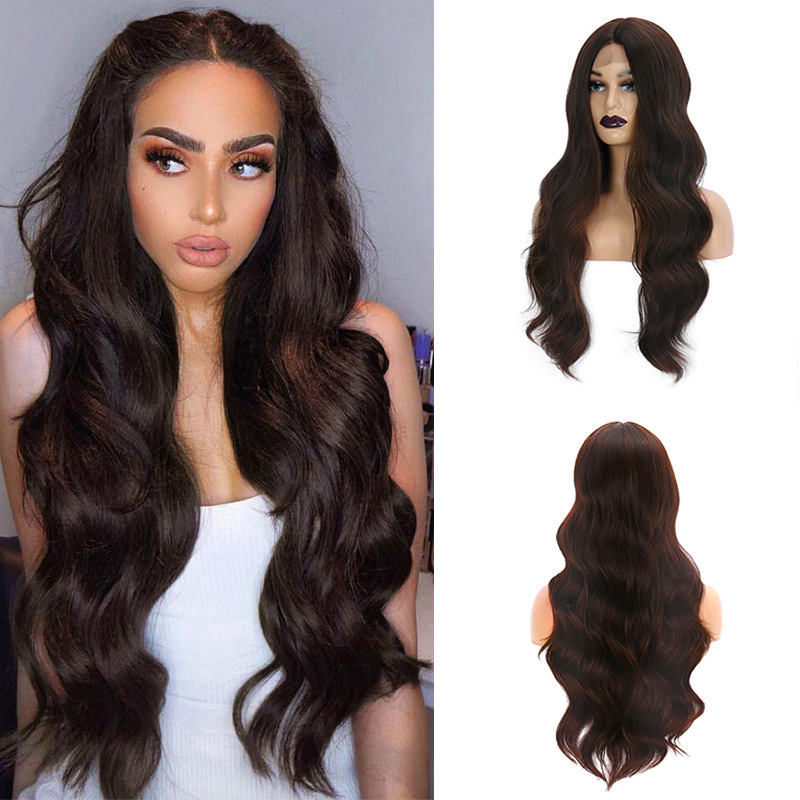 Cross-border popular European and American wig ladies small lace wig 4# big wave long curly hair chemical fiber headgear lace wig