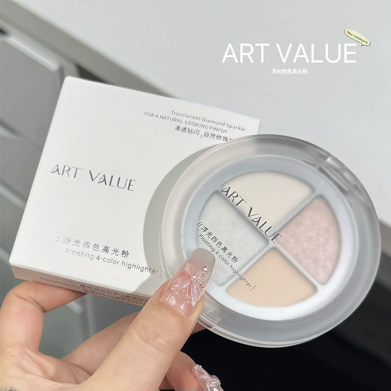 Art Value Новый продукт Плавающая четырехцветная пудра для подсветки Осветляющая и контурирующая перламутровая блестящая пудра Fine Flash Cream Портативный студенческий
