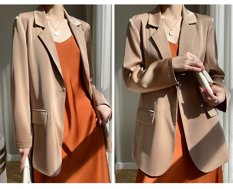 ng2510292 French-style White Blazer For Women, Summer Loose-fitting Thin Silk Satin One-button Casual Suit Jacket_ecoleips.com