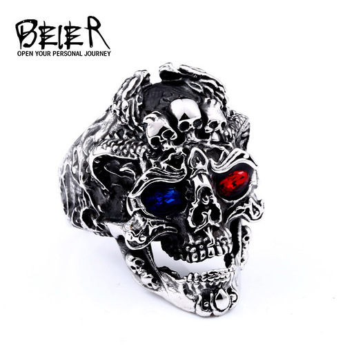 beier European and American retro jewelry wholesale titanium steel men's ring punk domineering skull stainless steel ring