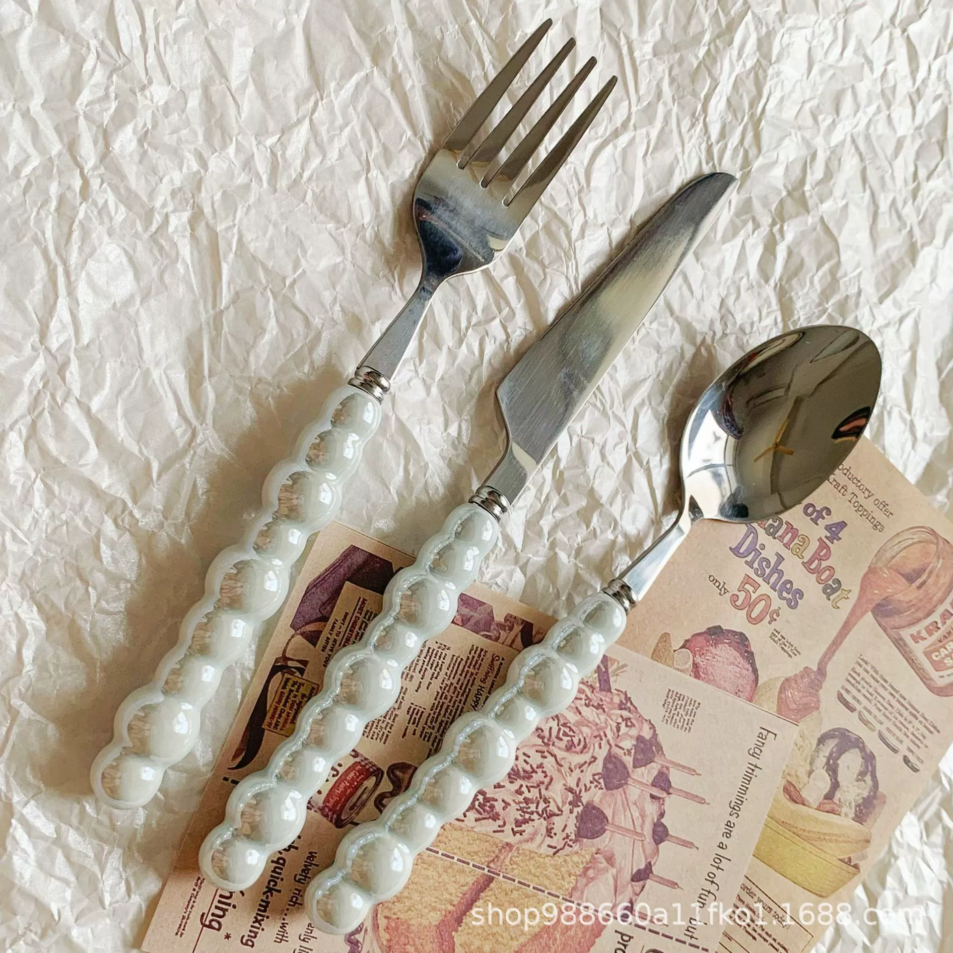 Ceramic tableware pearl stainless steel, set, spoon, fork, light luxury style, home decor