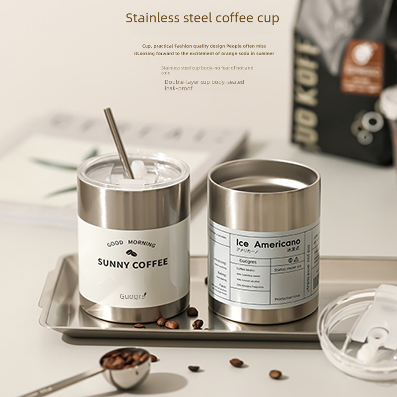 Stainless steel coffee cup for couples, portable, insulated, with straw, take-out cup, keeps warm and cold, suitable for men and women, travel cup