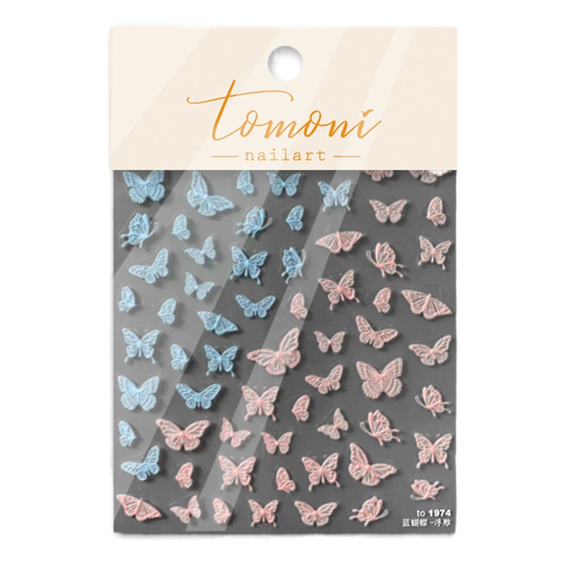 Uñas mariposa pegatinas hueco relieve 3D yeso tridimensional blanco y negro tomoni de hadas rosa de dibujos animados avanzada