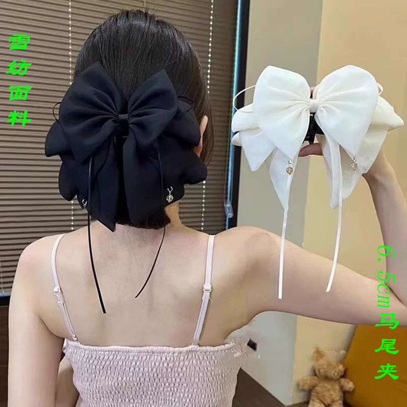韩系新款发卡发饰珍珠雪纺后脑勺盘发蝴蝶结发夹精致抓夹女碎发