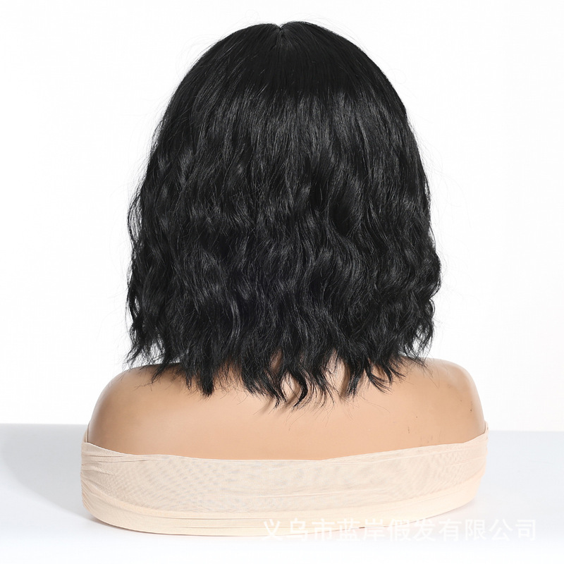 欧美时尚中分短蛋卷假发女全头套水波纹玉米烫日常高街化纤发wigs|undefined