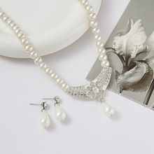 韩版伴娘新娘珍珠项链饰品结婚晚礼服婚纱水钻项链耳环首饰套装