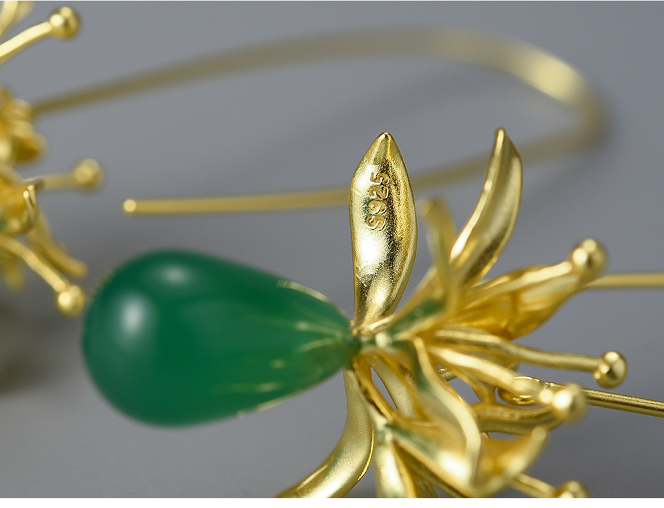 1 Pair 925 Sterling Silver Agate Flower Drop Earrings display picture 3