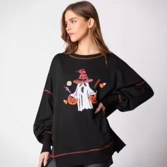 アマゾン秋冬の新型欧米のクロスボーダー女装ハロウィンの幽霊のスパンコールのパーカーの刺繍のカジュアルな上着の女性
