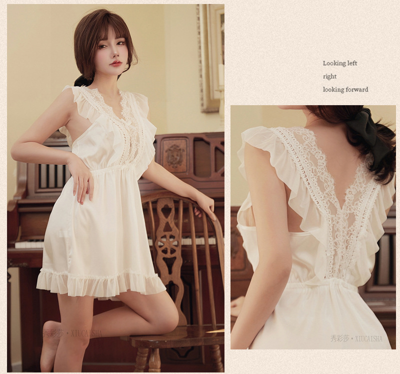 Plus Size Lace Babydoll Nightgown, Short Skirt Style, Black One Size — detail image 12