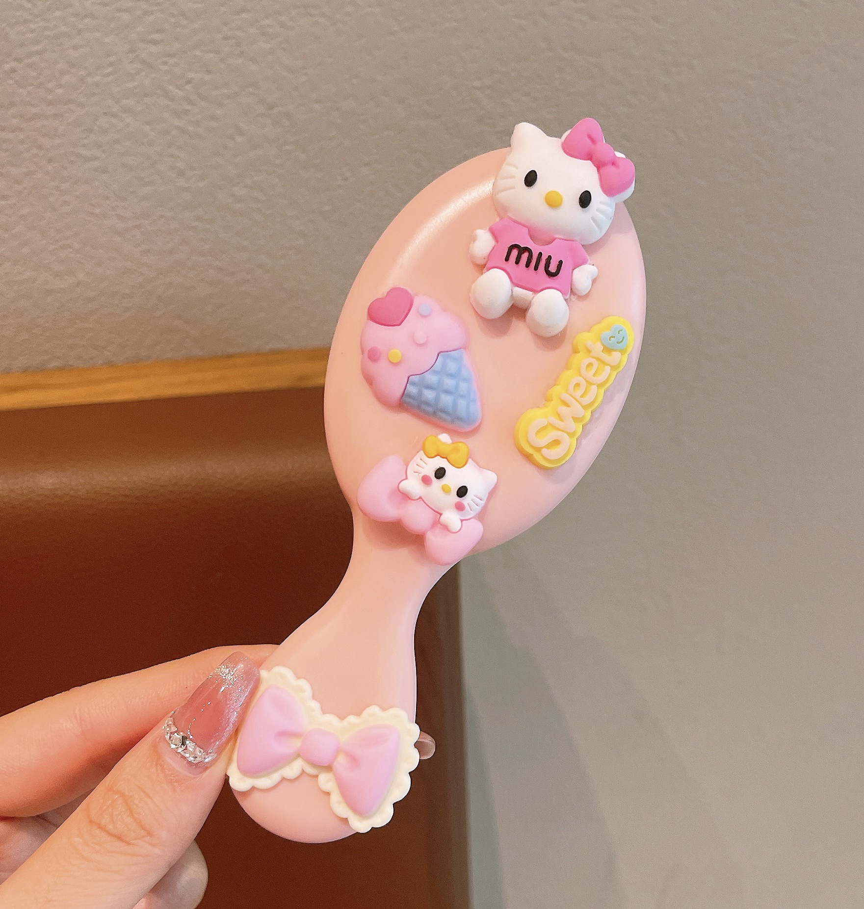 Lindo portátil con tapa plegable, peine de bolsa de aire plegable, masaje, peine pequeño, espejo, mini peine de colchón de aire portátil todo en uno, mujer