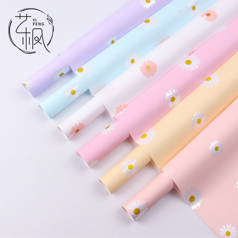鲜花包装纸清新似你-小雏菊包花纸珠光膜防水花束礼品包装纸批发