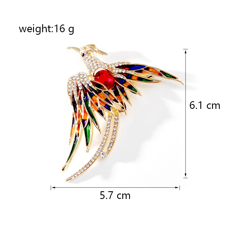28g Weight Rhinestones Inlay Material Fashion Pin Phoenix Alloy Enamel Rhinestones Women'S Brooches
