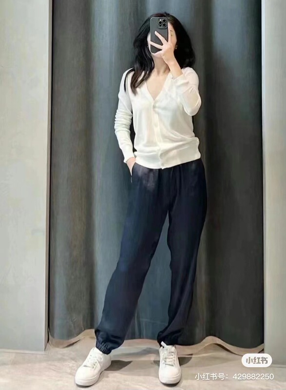 TH2023 Early Autumn New Women's Triacetate Simple Casual Elastic Waist Leggings Jogging Pants