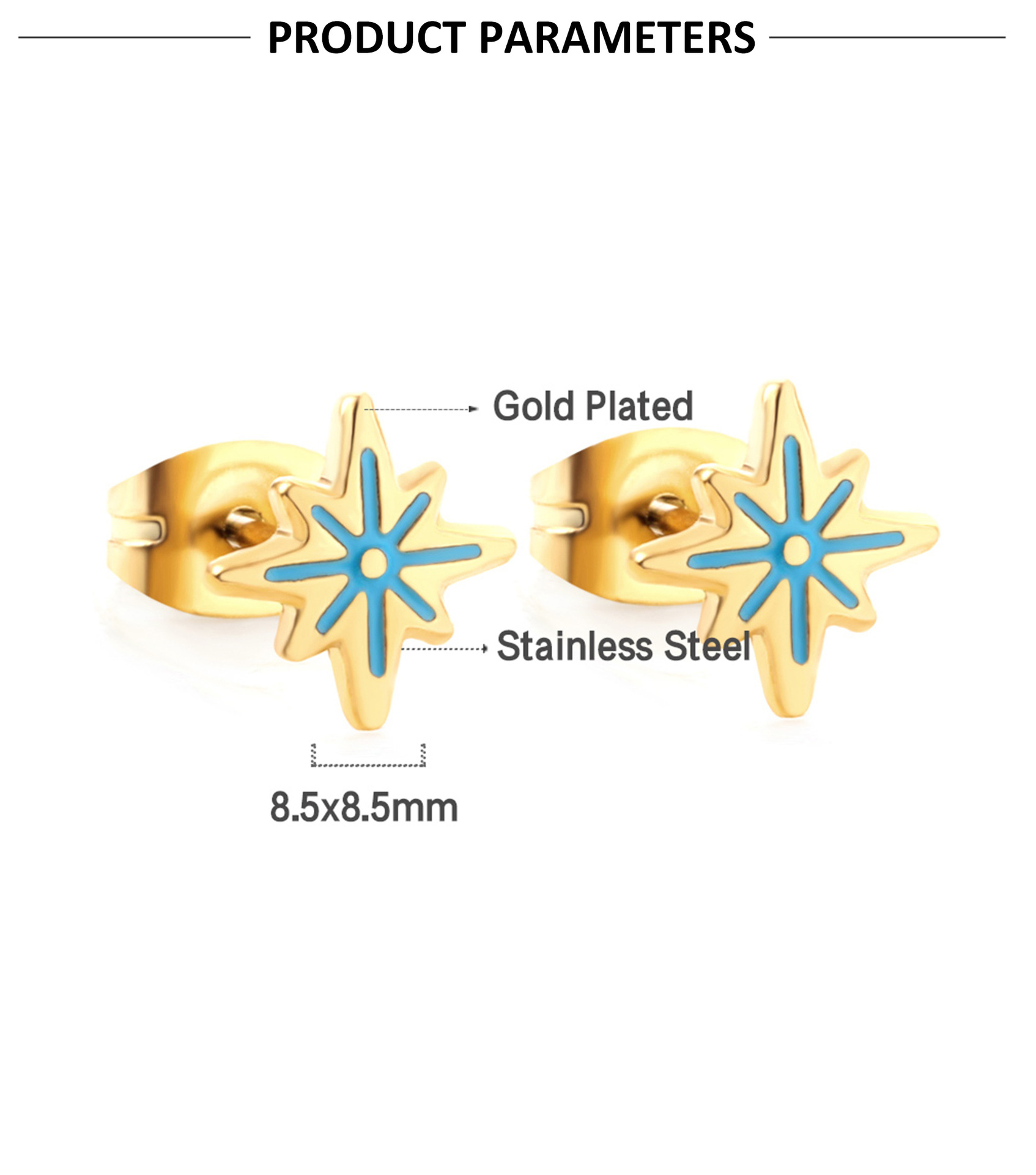 Retro Leaf Palm Star Stainless Steel Enamel Ear Studs 1 Pair