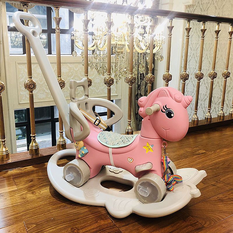 Niños mecedores caballo de Troya juguetes de cumpleaños bebé mecedores caballo de doble uso mecedores patinaje un cabello