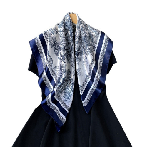 90cm silk scarf, women's European and American bag, headscarf, cross-border new style, satin printed scarf, large square towel wholesale