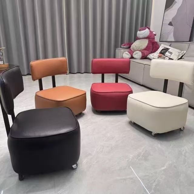 背もたれ回転スツール、家庭用ヨーヨーチェア、リビングルームソファスツール、靴交換スツール、ジャカード中古背もたれユニバーサルホイールスツール|undefined