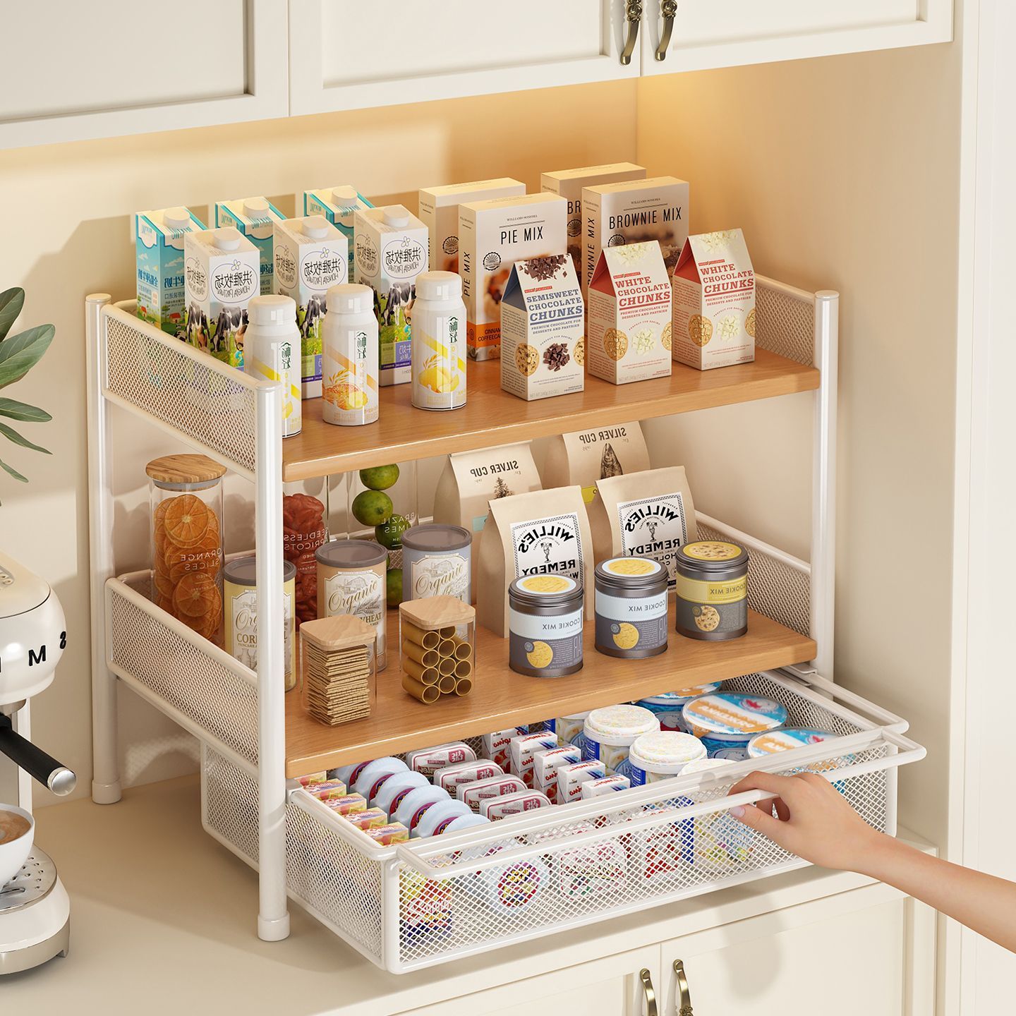 Desktop Storage Rack, Dining Table Snack and Cup Holder, Kitchen Countertop Multi-Functional Layered Organizer, Desktop Storage Box Gadget