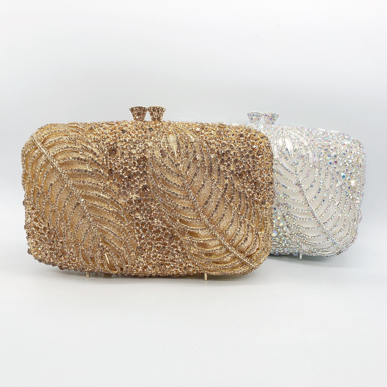 Túi clutch dạ hội đính đá hình lá hai lớp cầm tay — Đế Vàng Kim Cương chi tiết 2