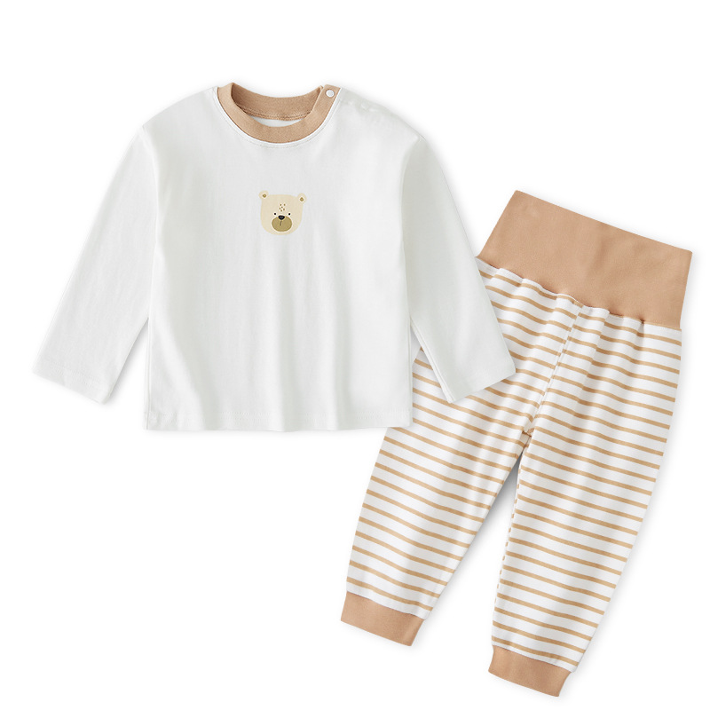 흰색 바탕에 곰 + 줄무늬 카키색