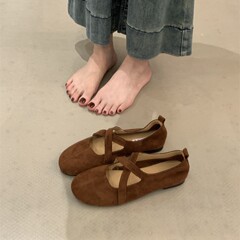 法式晚晚风复古绒面单鞋女鞋子2025春秋通勤一脚蹬软底奶奶鞋单鞋