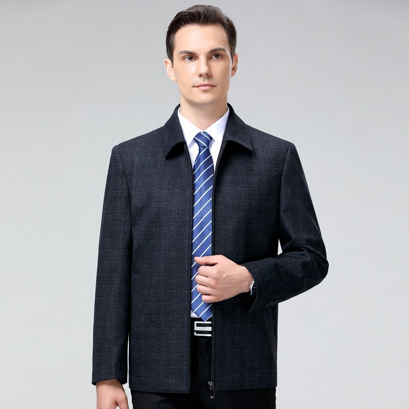 High-End Autumn and Winter Men's Wool Jacket Business Dad Loose Jacket Casual Thickened Executive Middle-Aged and Elderly Men's Jacket