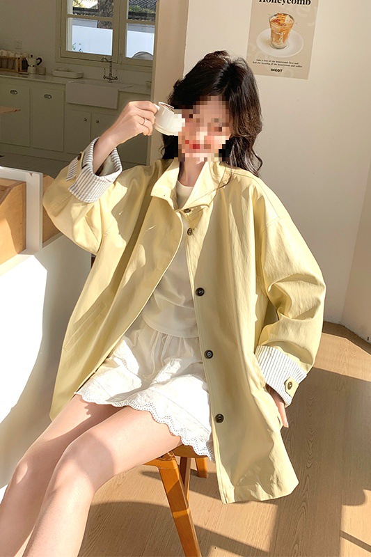 Cream Yellow Windbreaker Jacket for Women, New Korean Style for Spring and Autumn, Trendy Petite Short Coat