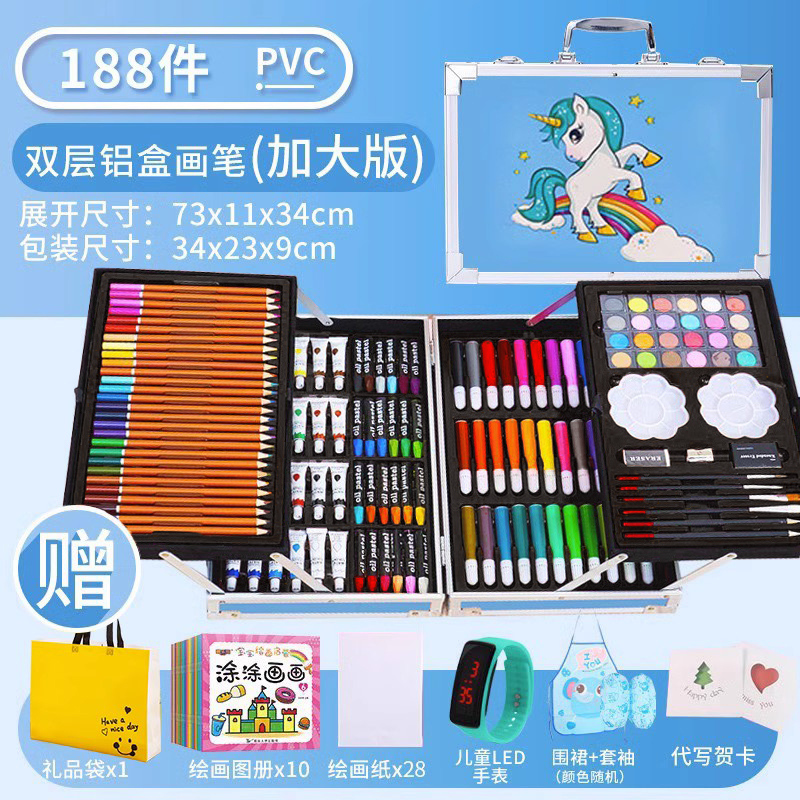 ️블루 [더블 레이어 특대형] 선물가방 + 앞치마 소매 + LED 시계