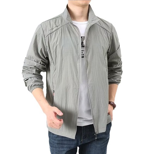 Summer Stand Collar Loose Sunscreen Shirt Men's Casual Outdoor Sports Windbreaker Men's Breathable Capless Skin-Protecting Jacket for Men