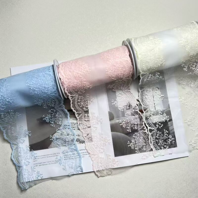 15cm snowflake symmetrical mesh lace with wavy skirt edges, lace embroidery, bow, scrunchie, clothing accessories and materials
